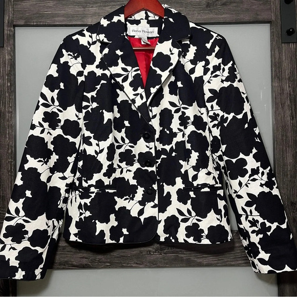 Rena Rowan Jackets & Blazers - Rena Rowan Designer Blazer White w/ Large Black Florals Women's Size 14